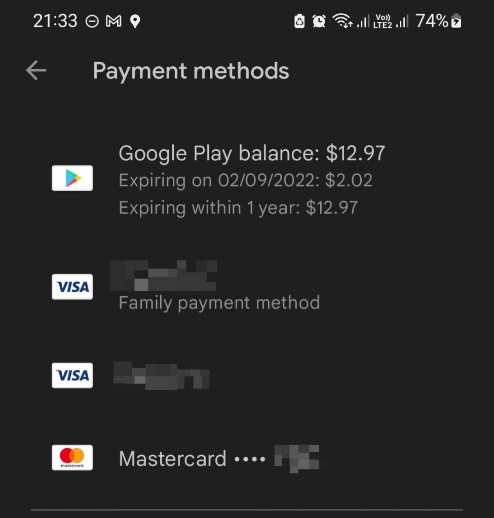 Google Play Store payment menthods