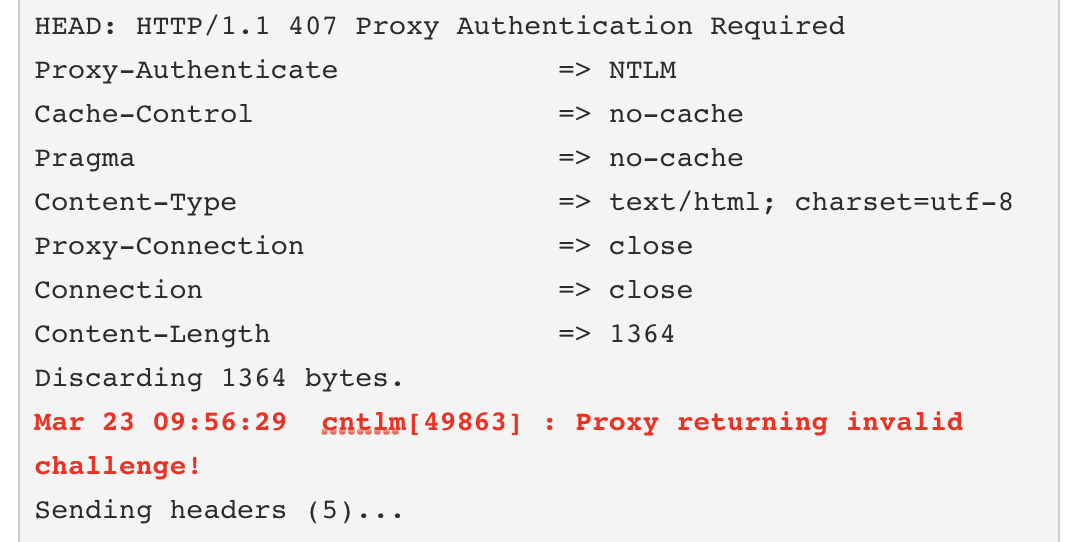 Cntlm - Proxy Returning Invalid Challenge