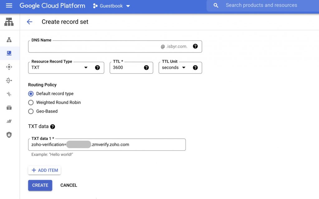 GCP TXT Record