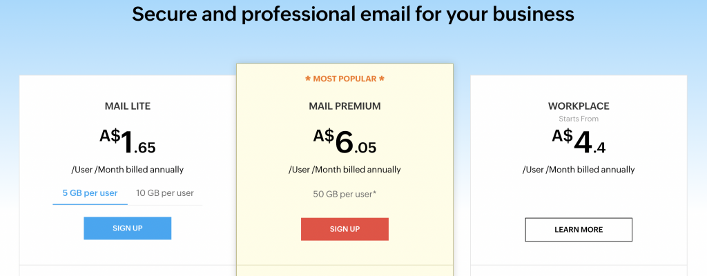 Zoho Mail Pricing