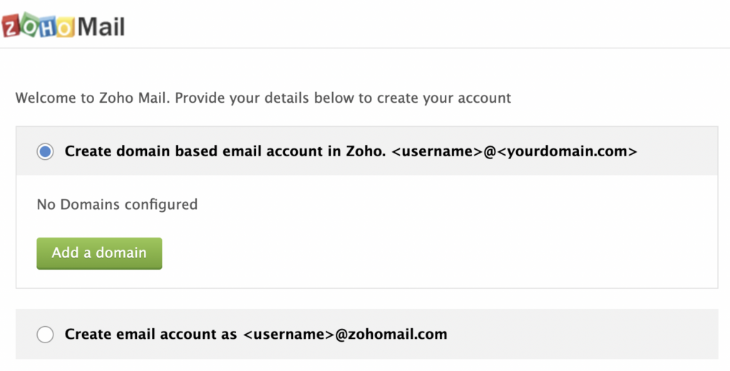 Zoho create new Domain