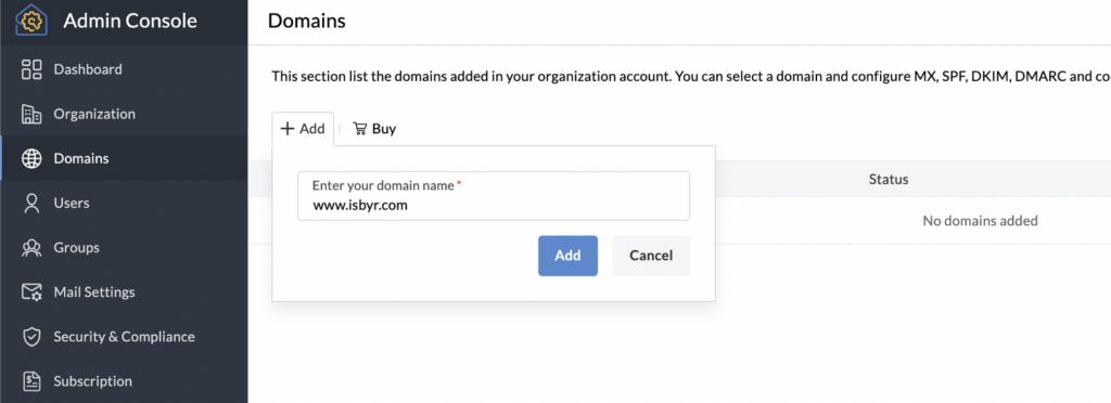 Zoho New Domain form