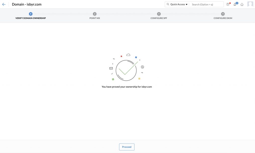 Zoho Mail Domain verification successful