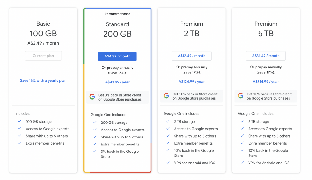 Google One Plans