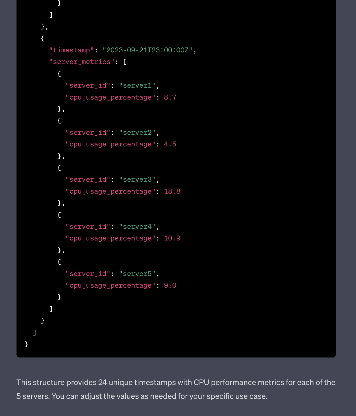 Use ChatGPT to generate sample monitoring data