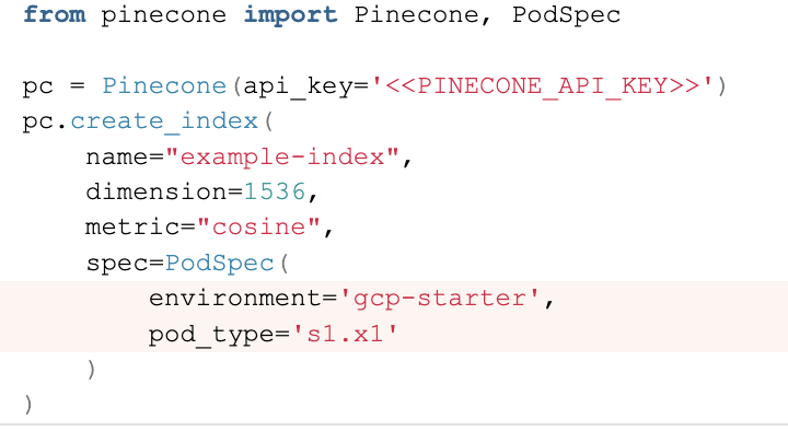 Create a free pod index in Pinecone using Python